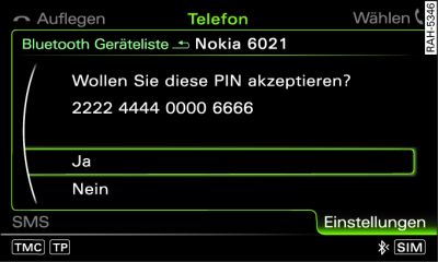 Anzeige der PIN zur Eingabe ins Mobiltelefon